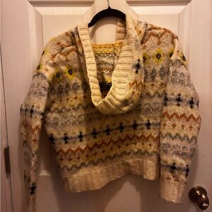 American Eagle Outfitters Cream Multicolor Cowl Neck Sweater